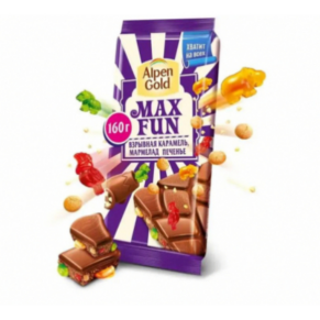 Шоколад «Alpen Gold» Max Fun взрывная карамель, мармелад, печенье, 150г