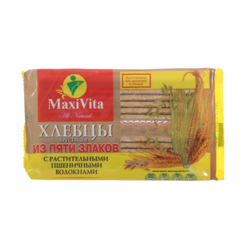 Хлебцы хрустящие из пяти злаков «Maxi Vita» с пшеничными волокнами, 150г