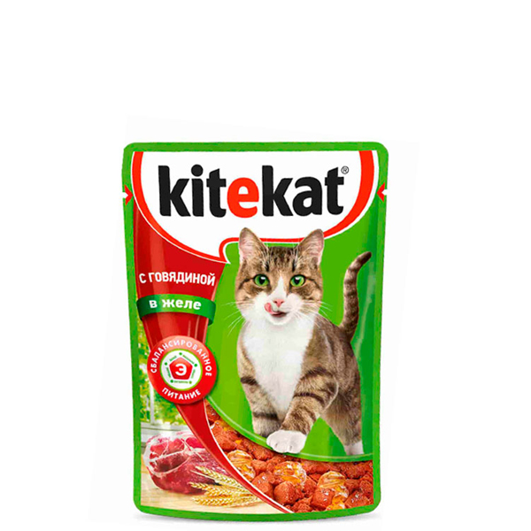 Корм для кошек Kitekat с говядиной в желе, 85г