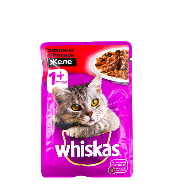 Корм для кошек Whiskas говядина и ягненок желе, 75г