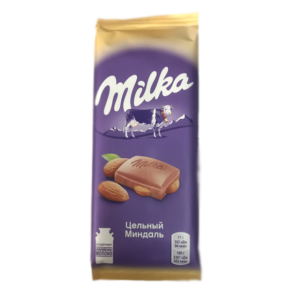 Шоколад «Milka» Молочный с цельным миндалем, 85г