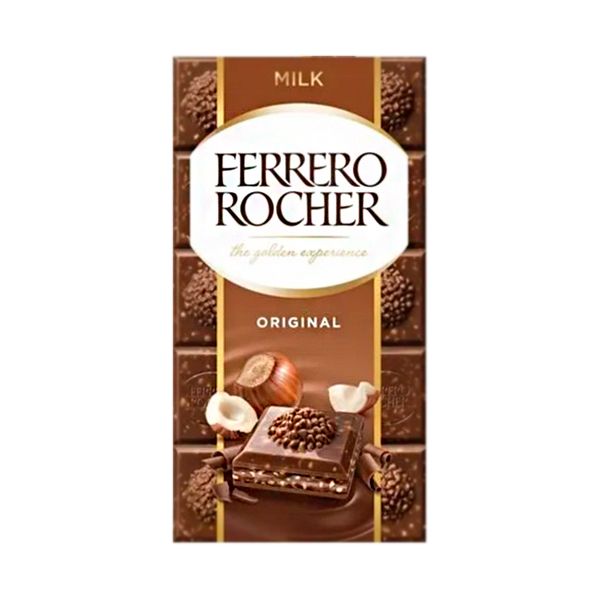 Шоколад молочный «Ferrero Rocher» с начинкой из лесных орехов, 90г