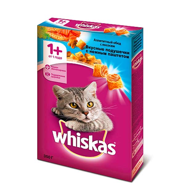 Сухой корм для кошек Whiskas С лососем и подушечками, 350г